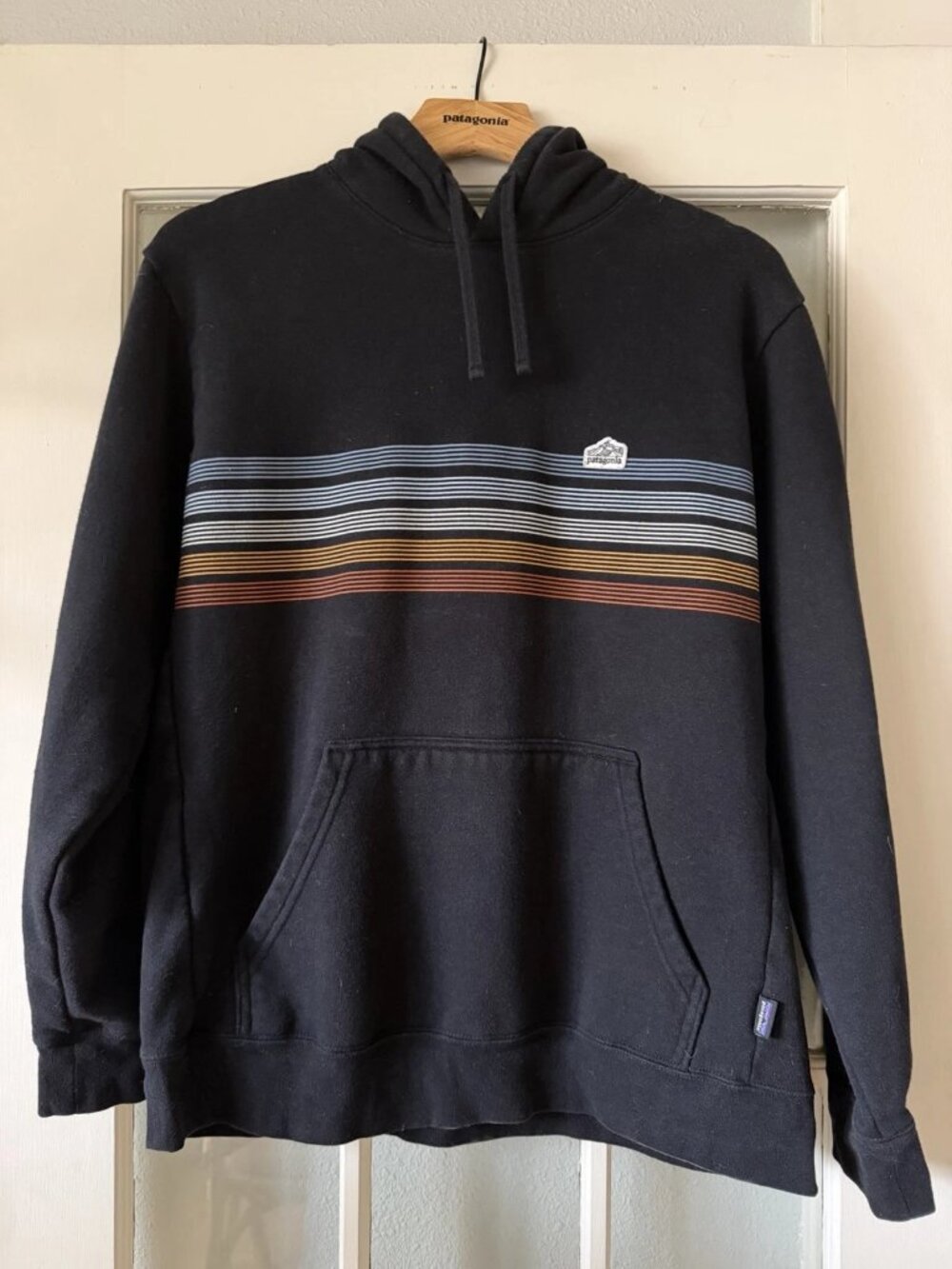 Patagonia Upcycle Black Striped Pullover Hoodie